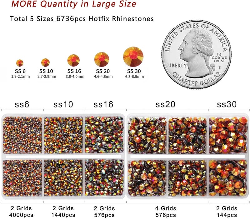 BEADSLAND 6736pcs Hotfix Rhinestones Flatback, Orange AB Rhinestones for Crafts Clothes Mixed 5 Sizes, Hotfix Crystals with Tweezers and Wax Pencil Kit, SS6-SS30, Hyacinth AB - Image 4